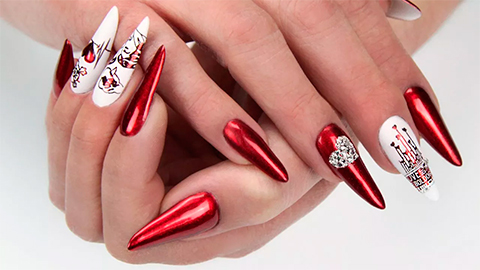 Modern, romantic, almond shaped nail sculpturing